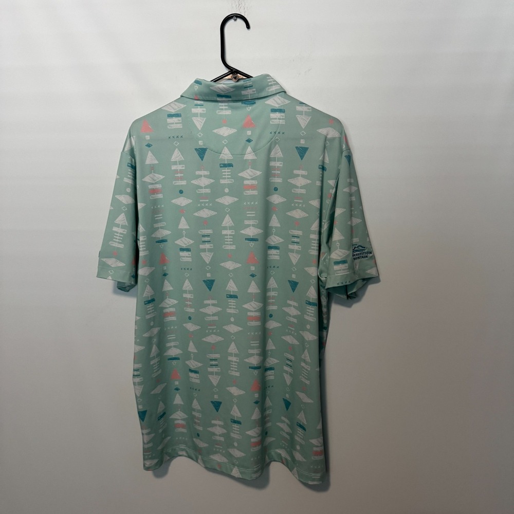Bad Birdie Polo Shirt Mens XL Green Geometric Abstract Golf Performance Stretch - Picture 8 of 10